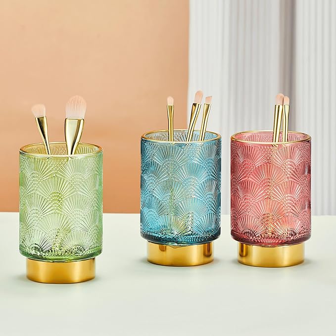 Makeup Brush Holder Organizer,Toothbrush Holders,Desk Pen Pencil Holder,Multifunctional Vintage Glass Brush Cup（A41-4-US）