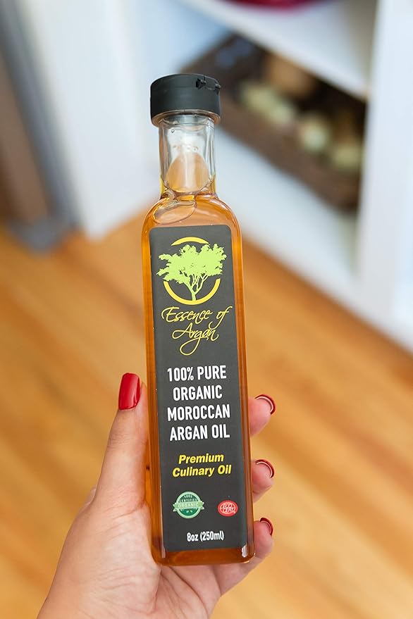 Essence of Argan Organic Moroccan Argan Oil for Cooking 8 Ounces - USDA Approved, Eco-Certified Organic Argan Oil with Rich Nutrients - Premium Culinary Oil & Keto Dressing with Toasted Nutty Flavor