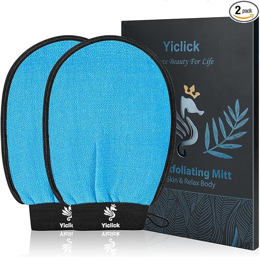 Exfoliating Gloves 2 Pcs, Exfoliating Body Scrubber for Bath Shower Exfoliation, Body Scrub Exfoliator Loofah Sponge for Dead Skin Remover, Korean Exfoliating Mitt (Blue)
