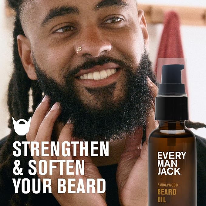 Every Man Jack Mens Beard Oil - Subtle Aged Bourbon & Sandalwood Fragrance - Deeply Moisturizes and Softens Your Beard and Adds a Natural Shine - Naturally Derived with Shea Butter - 1 fl oz (2 Pack)