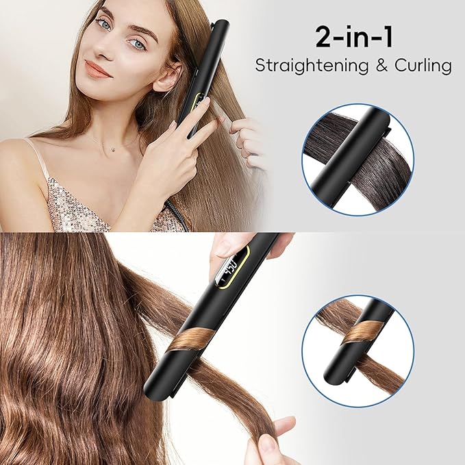 Nicebay Hair Straightener and Curler Fast Heating Titanium Iron with 5 Temp Settings and Negative Ion Technology, Travel-Friendly