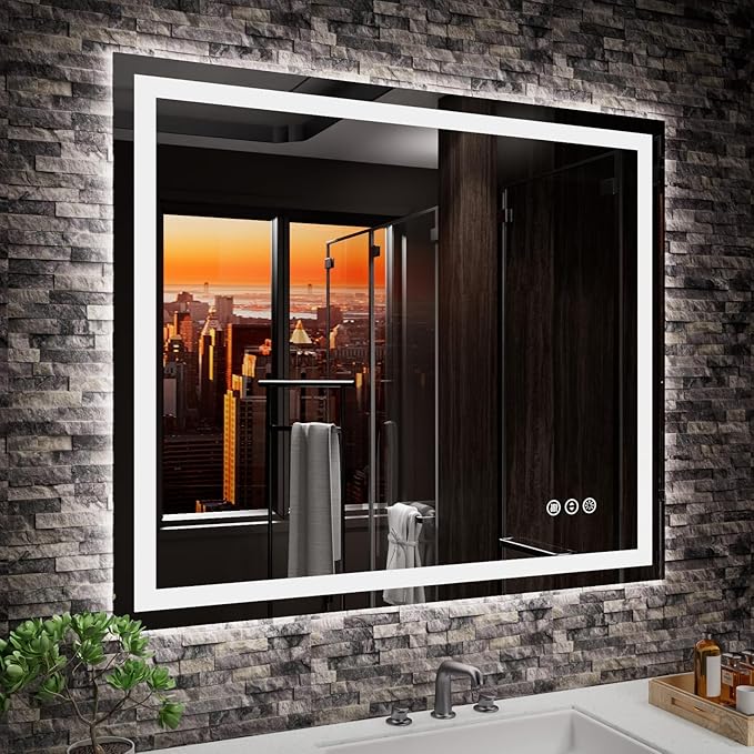 Amorho LED Mirror for Bathroom 36" X30" with Front Light and Backlit, Stepless Dimmable, Anti-Fog, Shatter-Proof, Memory, 3 Colors, Wall Mount (Horizontal/Vertical)