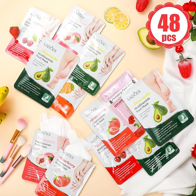 48 Pcs Fruits Beauty Hand Foot Mask Bulk Hydrating Hand Foot Moisturizing Gloves Aloe Mask for Spa Kit Beauty Skincare Gift Beauty Kits for Women