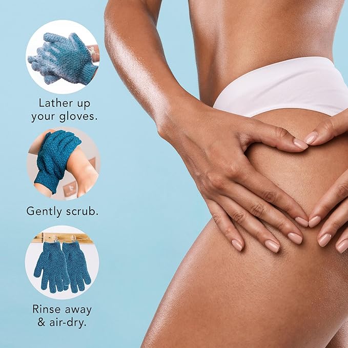 Exfoliating Glove (4 pcs, 2 Pairs) - Medium Shower Gloves for Body Scrub, Exfoliates & Removes Dead Skin