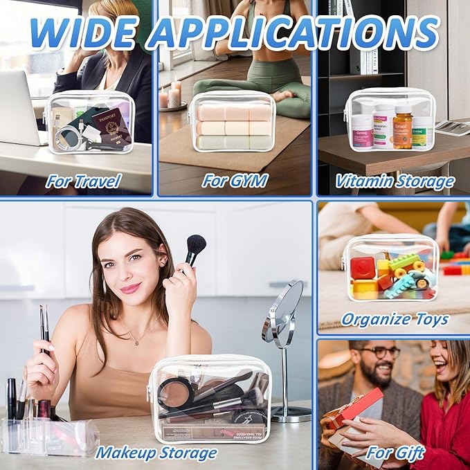 Clear Makeup Bags Plastic Cosmetic Bag TAS Toiletry Bag for Travelling PVC Clear Pouch Organizer Bag for Women (4, white, Multisize)