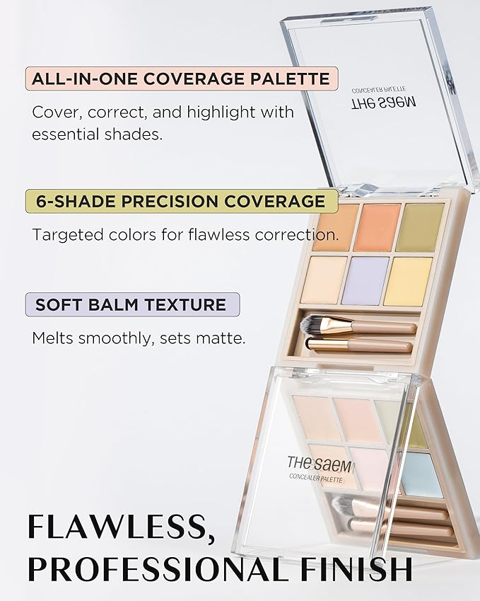THESAEM Cover Perfection Concealer Palette 02 Cover&Light - Multi Use 6 Colors Correcting Conceal Palette - for Dark Circles, Imperfections, Face Tone Corrector, Ideal for Fair to Light Skin