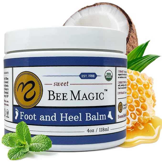 Sweet Bee Naturals Organic Foot and Heel Balm – All Natural Moisturizing for Dry, Cracked Feet, Heel Care & Callus Treatment – Repair & Soften Rough Skin – Made in USA – 4 OZ Jar