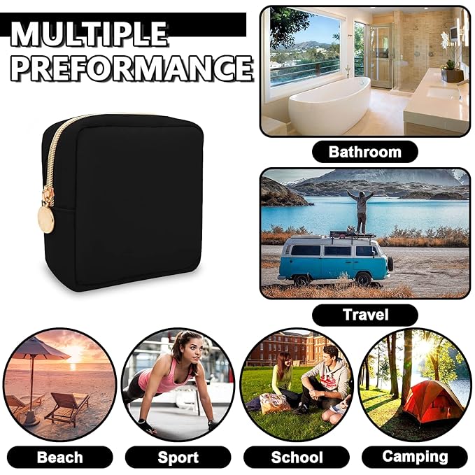 Waterproof Mini Makeup Bag for Purse,Small Cosmetic Pouch Nylon Travel Toiletry Organizers Bag for Women Girls,Cute Zipper Preppy Coin Purse for Work(Mini-Black)