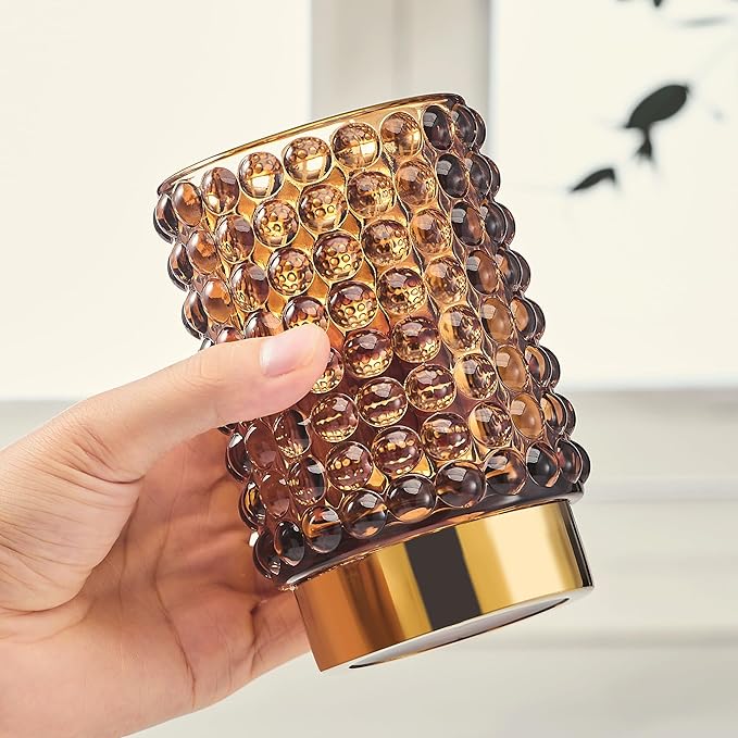 Makeup Brush Holder Organizer,Toothbrush Holders,Desk Pen Pencil Holder,Multifunctional Vintage Glass Brush Cup(A38-9-US/Brown/L)