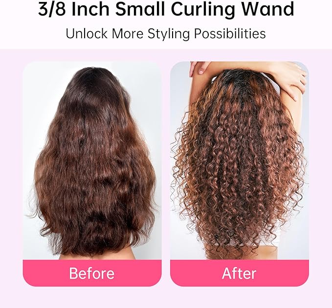3/8 Inch Small Wand Curling Iron with 9 Temps, 9mm Mini Hair Curler with LCD Display, Fast Heat Up & Anti-Scald Design, Suitable for Short/Long Hair