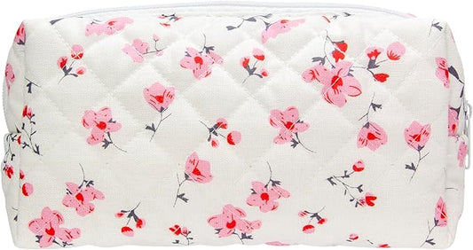 PAZIMIIK Vintage Quilted Makeup Bag Cosmetic Pouch for Brushes Pencils and Travel Make Up Accessories for Women and Girls Myrtle Pink