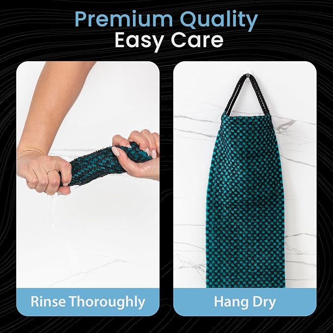 Japanese Exfoliating Washcloth for Back & Body - Charcoal & Silver Ion Exfoliating Towel with Handles - Two-Sided Gentle Exfoliation & Deep Cleansing Soft Body Wash Cloths for Shower - Green