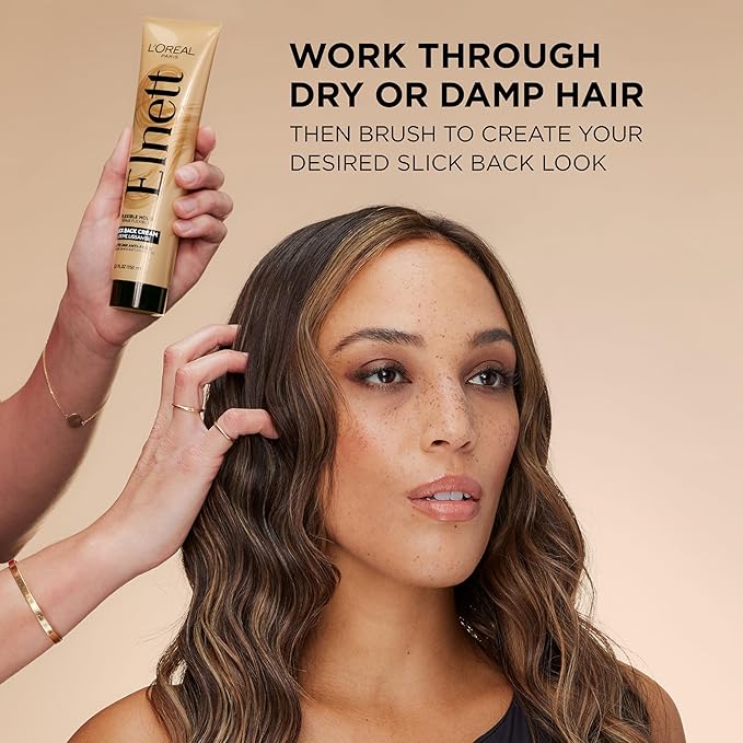 L'Oreal Paris Elnett Slick Back Styling Cream, Anti-Frizz Hair Cream for Flexible Hold, Frizz Control, Polished Shine and Slick Finish, 5.1 Fl Oz