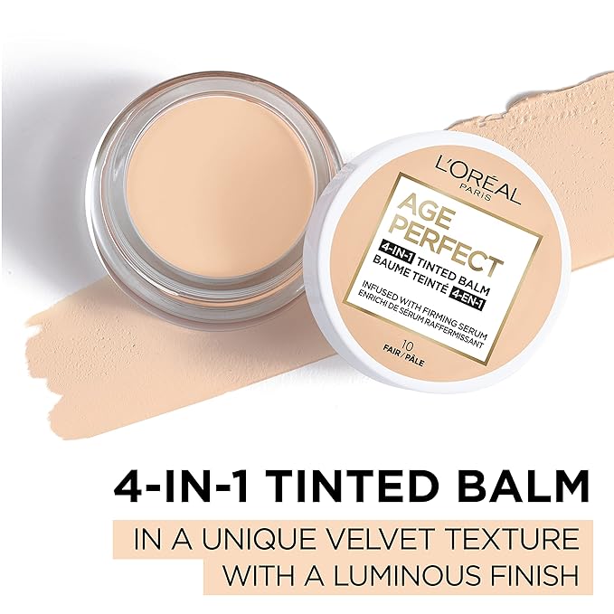 L'Oreal Paris Age Perfect 4-in-1 Tinted Face Balm Foundation with Firming Serum, Fair 10, 0.61 Ounce