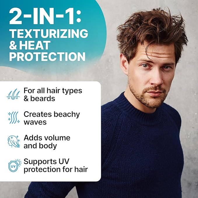 2-in-1 Texturizing Sea Salt Spray for Men, Women - Beach Waves & Curly Hair Spray Extra Hold, Low-Shine - Hair Volumizer for Fine Hair - Travel Hairspray for Women & Men - 16 Fl Oz, 2 Pack