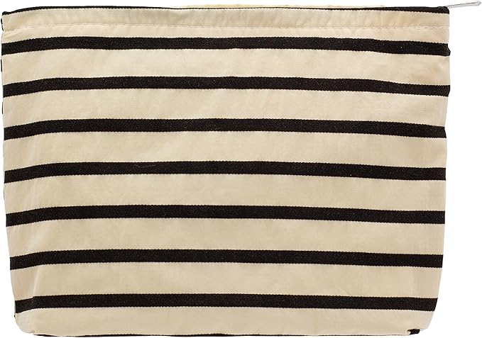 PAZIMIIK Floral Makeup Bag Large Cotton Zipper Pouch for Purse Travel Canvas Make Up Organizer for Women Cosmetic,Stripe White