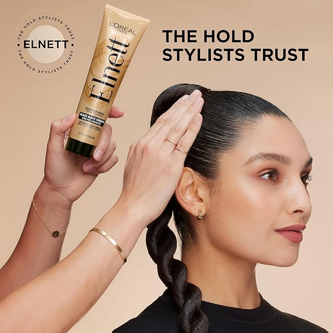 L'Oreal Paris Elnett Slick Back Styling Cream, Anti-Frizz Hair Cream for Flexible Hold, Frizz Control, Polished Shine and Slick Finish, 5.1 Fl Oz