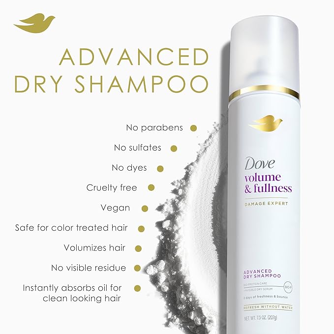 Dove Advanced Advanced Dry Shampoo Volume & Fullness Refresh & Revive Flat Hair Without Water for 2 Days of Freshness & Bounce 7.3 oz