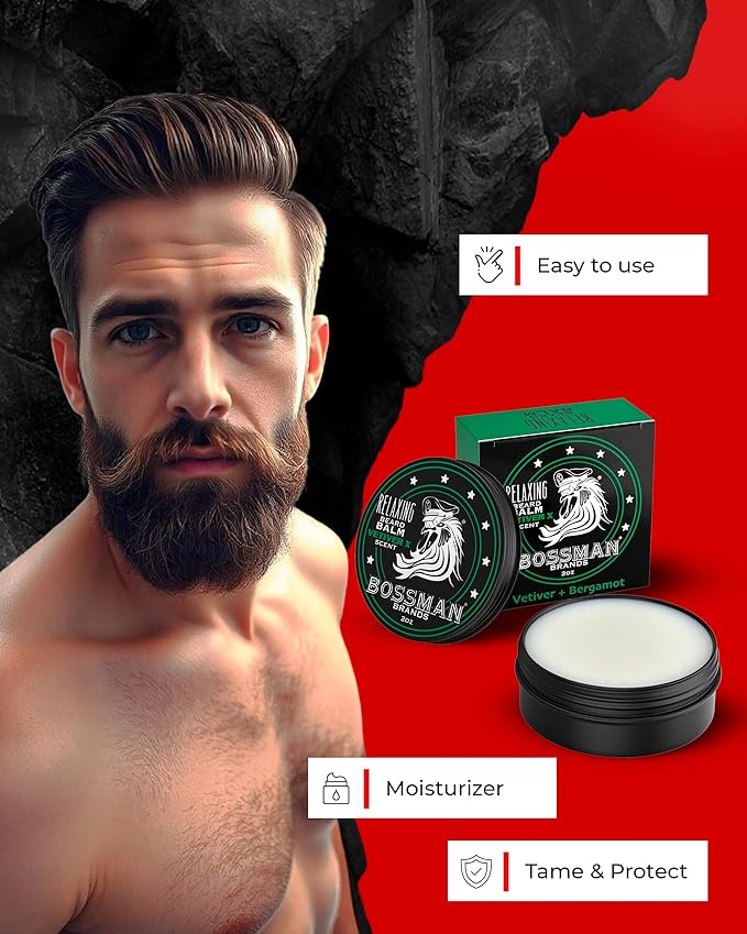 Bossman Relaxing Beard Balm - Tamer, Thickener, Relaxer and Softener Cream and Beard Care Product - Made in USA (Vetiver X Scent)