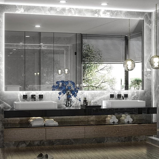 TETOTE 72 x 36 Inch LED Backlit Bathroom Mirror with Lights,3Color White/Warm/Natural,Anti-Fog Lighted Mirror,Dimmable,Vanity Mirror,Wall Mounted