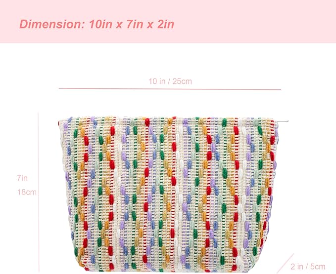 Makeup Bags for Purse Zipper Cosmetic Pouch Large Travel Canvas Make Up Organizer Tool Pouch for Women and Girls,Rainbow Dot