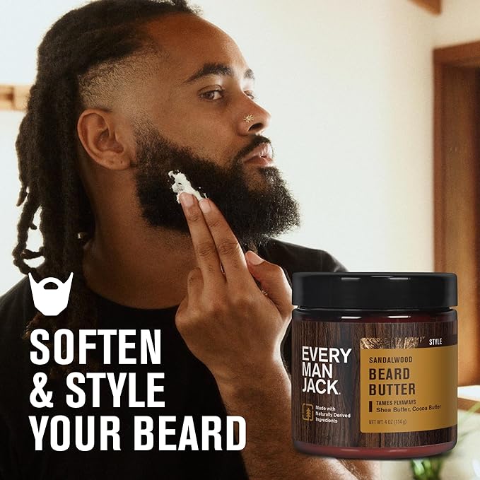 Every Man Jack Beard Butter- Subtle Sandalwood Fragrance - Hydrates and Styles Dry, Unruly Beards While Relieving Itch - Naturally Derived with Shea Butter and Coconut Oil - 4-ounce (2 Pack)