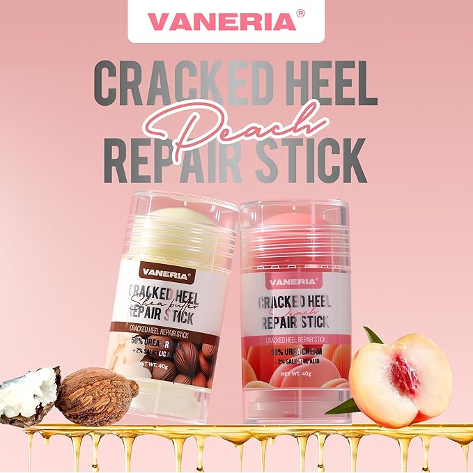 VANERIA Cracked Heel Repair Stick,Heel Balm for Dry Cracked Feet Treatment with Shea Butter & Coconut Oil,Deeply Moisturize & Soften Feet,Exfoliates Dead Skin 40g(Shea Scent)