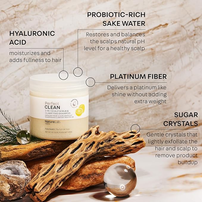 NatureLab.TOKYO Perfect Clean Clarifying Scalp Scrub LIMITED EDITION: 2-in-1 Shampoo and Scalp Scrub Hair Treatment to Clarify and Remove Product Buildup| Yuzu Scent | 8.1 OZ / 230G