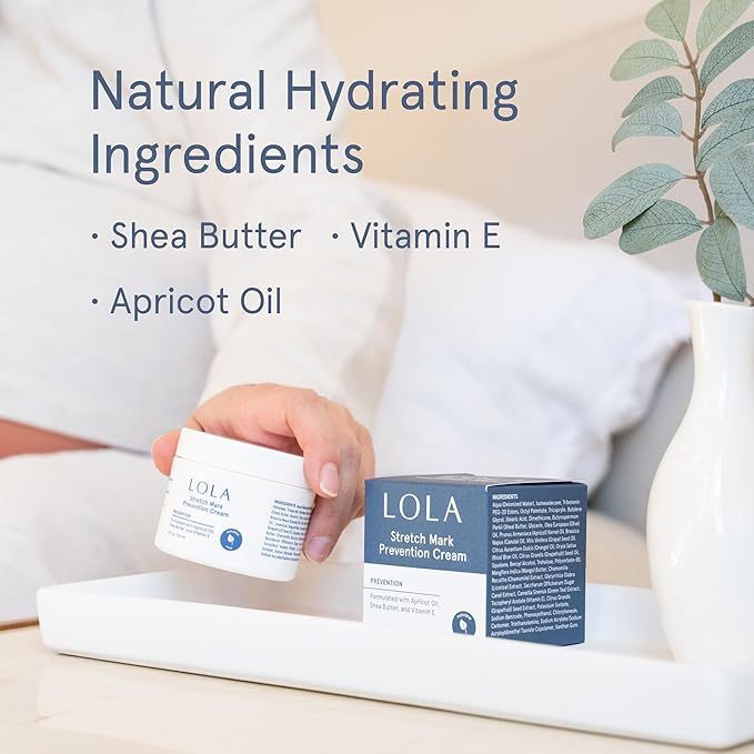 LOLA Stretch Mark Prevention Cream with Apricot Oil, Shea Butter, Vitamin E, Unscented