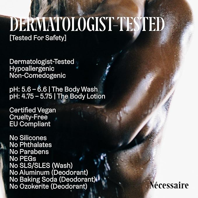 Nécessaire Body Essentials Set – Travel-Size Body Wash, Body Lotion + Deodorant | For Women + Men | Dermatologist-Tested. Hypoallergenic | Aluminum-Free Deodorant (2.5 Ounce (Pack of 1), Olibanum)