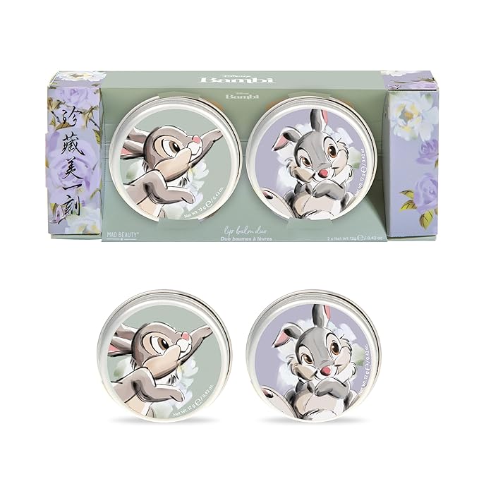 MAD BEAUTY Disney Beauty of Bambi Thumper Lip Balm Duo, Coconut & Vanilla Lip Balms, Hydrate, Soften, Moisturize, Scented, Fragranced
