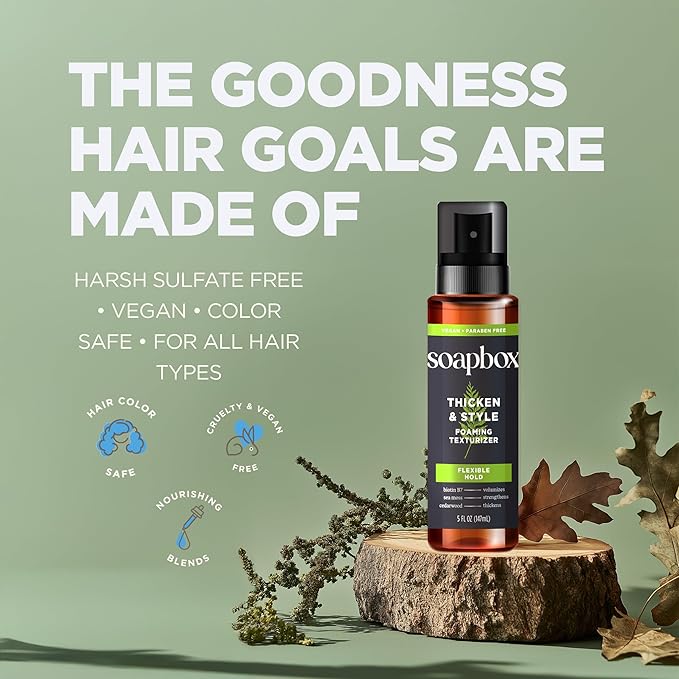 Soapbox Men's Thicken & Style Foaming Texturizer, Men's Hair Styling Foam, Hair Care for Men, 5oz