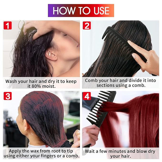 4oz Temporary Hair Color Wax for Men Women Kids Daily Party Cosplay Halloween DIY Washable Hair Wax Color Natural Instant Hair Paint Wax (Red&Orange&Claret&Purple, 5pcs)