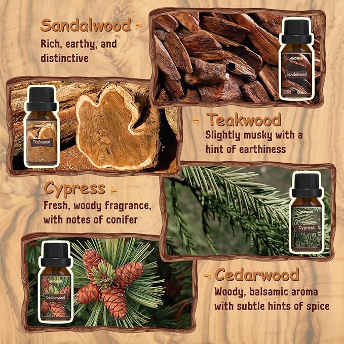 Woody Essential Oils Set, ARVIDSSON Natural Fragrance Oils Gift Set, 12 x 10ml Woodsy Essential Oil for Diffuser - Cedarwood, Sandalwood, Pine, Cypress, Frankincense, Juniper Berry, Clove
