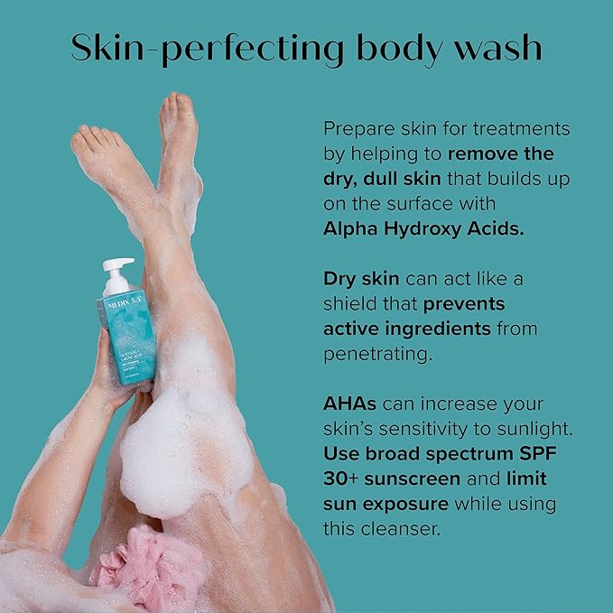 Medix 5.5 20% Glycolic Acid Booster + Exfoliating Body Wash Cleanser Skin Care 2 Piece Set | AHA Exfoliant Cleanser+ Body Serum Both Refine+ Soften Dead Dry Skin, Bumps, Wrinkles & Fine Lines, Bundle