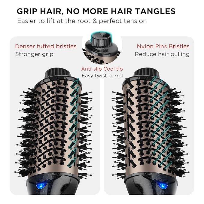 One Step Hair Dryer & Volumizing Hot Air Brush, Blow Dryer, Ceramic Straightener, Curler & Hot Comb 4 in 1 Salon Ionic Brush, Hair Styling Tools, Black