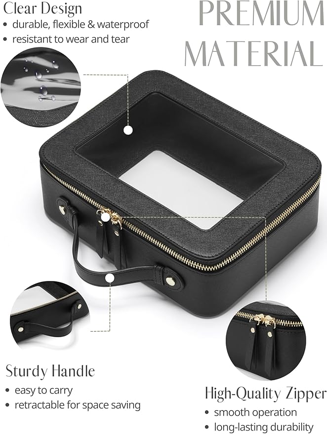 Popvibe Clear Makeup Bag Travel Cosmetic Case Transparent Toiletry Bag with Zipper, Portable Make Up Organizer Traveling Compact Car Bag for Essentials