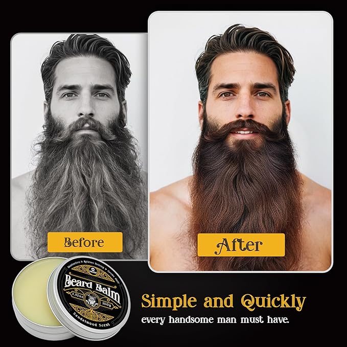 MEKER Beard Balm, Beard Softening Leave-in Balm with Brush, All-Natural Anti-Itch, Organic Beard Conditioner for Softening, Stops Itch, Grows, 7.04 OZ