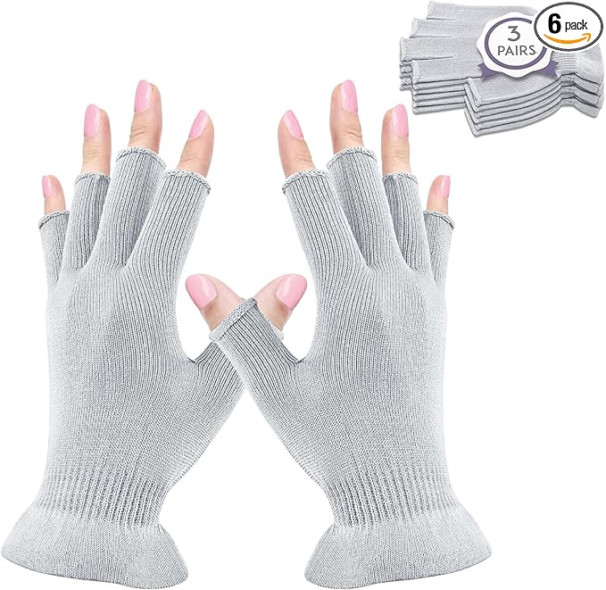 MIG4U 3 Pairs Fingerless Moisturizing Gloves, Half Finger Touchscreen Beauty Glove for SPA, Eczema, Dry Hands, Skin Treatment, Summer Sun UV Protection (L/XL, Gray-3pairs)
