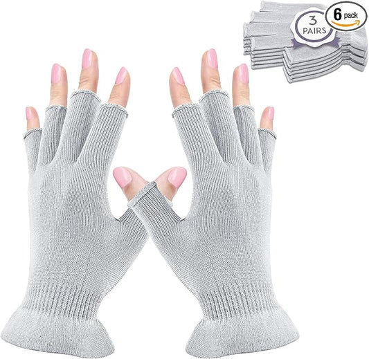 MIG4U 3 Pairs Fingerless Moisturizing Gloves, Half Finger Touchscreen Beauty Glove for SPA, Eczema, Dry Hands, Skin Treatment, Summer Sun UV Protection (L/XL, Gray-3pairs)