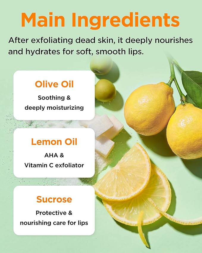 TOCOBO Lemon Sugar Lip Mask – Korean Vegan Lip Scrub & Overnight Exfoliating Treatment for Dry, Chapped Lips – Hydrating, Plumping, Smoothing – Glazed Balm Texture, Non-Sticky, 0.68oz