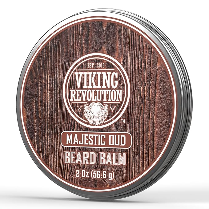 Viking Revolution Majestic Oud Beard Balm - Argan & Jojoba Beard Butter, Softener & Moisturizer with Beeswax - Wax for Men (2oz, 1 Pack)