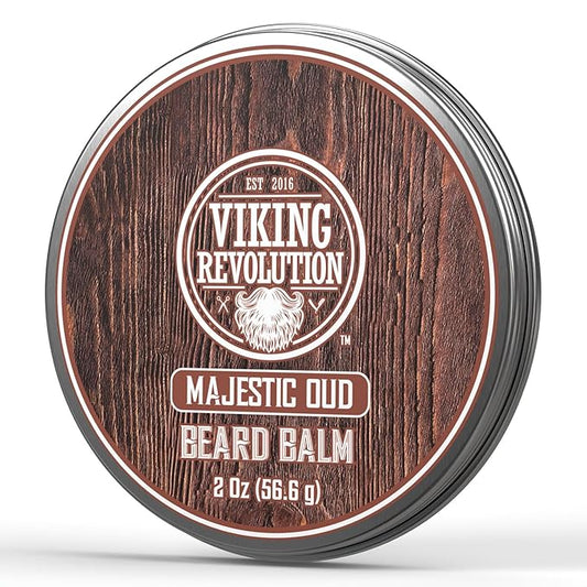 Viking Revolution Majestic Oud Beard Balm - Argan & Jojoba Beard Butter, Softener & Moisturizer with Beeswax - Wax for Men (2oz, 1 Pack)
