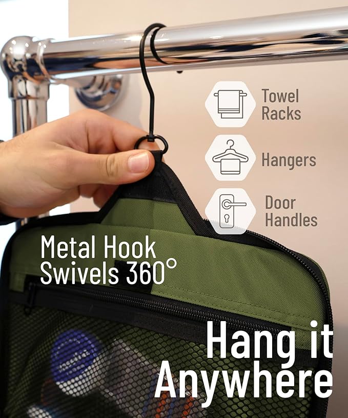 D&D Hanging Travel Toiletry Bag for Men and Women – Large Cosmetics, Makeup and Toiletries Organizer Kit with 10 Compartments, YKK Zippers, XXL Metal Swivel Hook, Water-Resistant Nylon