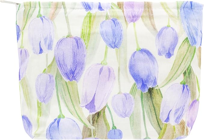 PAZIMIIK Floral Makeup Bag Large Cotton Zipper Pouch for Purse Travel Canvas Make Up Organizer for Women Cosmetic,Tulip Purple
