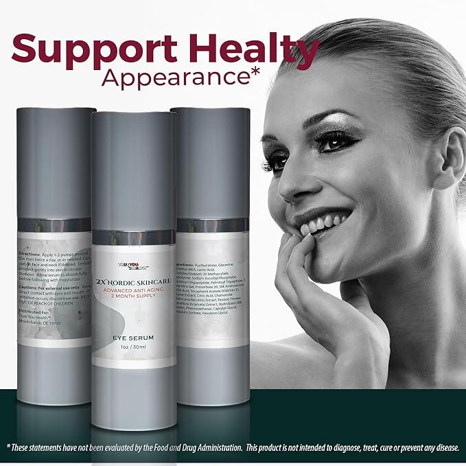 2x Nordic Skincare Serum - 2 Month Supply - Anti Aging Eye Serum - Contains Vitamin C for Dark Circles - Anti Aging Skincare Moisturizing Serum with Aloe Vera & Vitamin E - Improve Wrinkles & Eye Bags