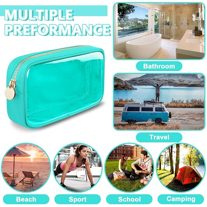 Clear Small Makeup Bag with Zipper, Nylon&PVC Cosmetic Travel Bag Preppy TSA Approved Toiletry Bag for Women Girls, Transparent Waterproof Makeup Pouches Cute Travel Bag for Purse(Small-Mint Green)
