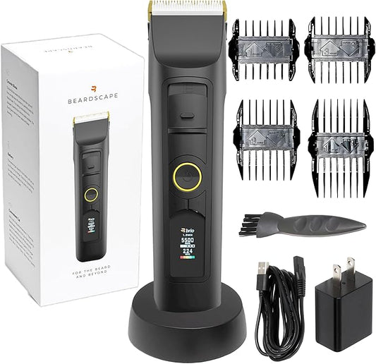 Brio Beardscape V2 Beard Trimmer for Men Professional with Low Friction Ceramic Blade, Cordless Professional Hair Trimmer for Barbers with 4 Hrs of Long Battery Timing, Ideal for Beard & Body (Black)