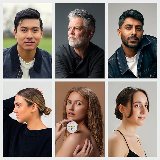 Highland Glacial Hair Clay Pomade - Award winning hair styling clay for men and women made with 100% all natural and organic ingredients that promote hair and scalp health. Low shine, Medium Hold.