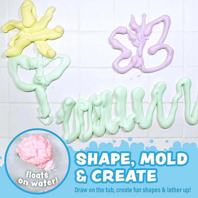 Tub Works® Fluffy Foam Soap, Variety 6 Pack | Shape, Mold & Create Bath Art with Soft Bath Foam for Kids | Gentle, Cleansing Kids Bath Soap | Easy-to-Use Spray Nozzles | Fruity, Fun Bath Colors